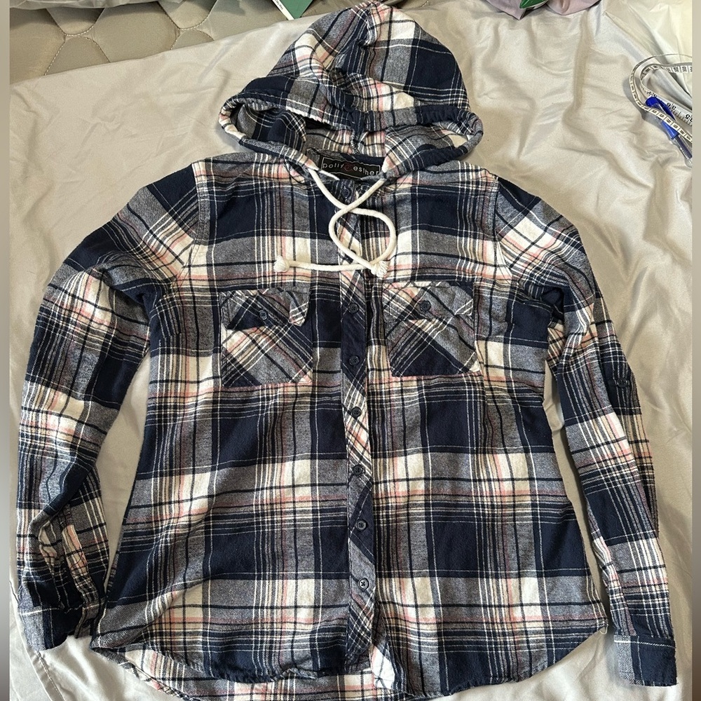 Women’s Polly & Esther Lightweight‎ Plaid Flannel Shirt w/  Hood​